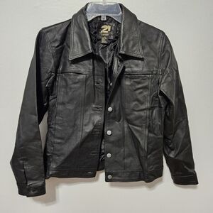 Women's RUE 21 Black Metal Button  100% Leather Vintabe Jacket Size Medium B22